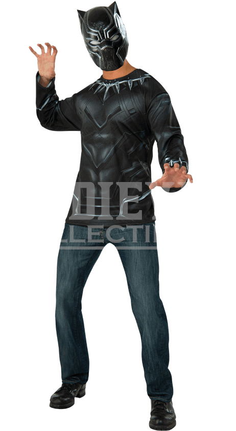 Adult Black Panther Costume Top And Mask Set - Black Panther Costume Adult Clipart (850x850), Png Download