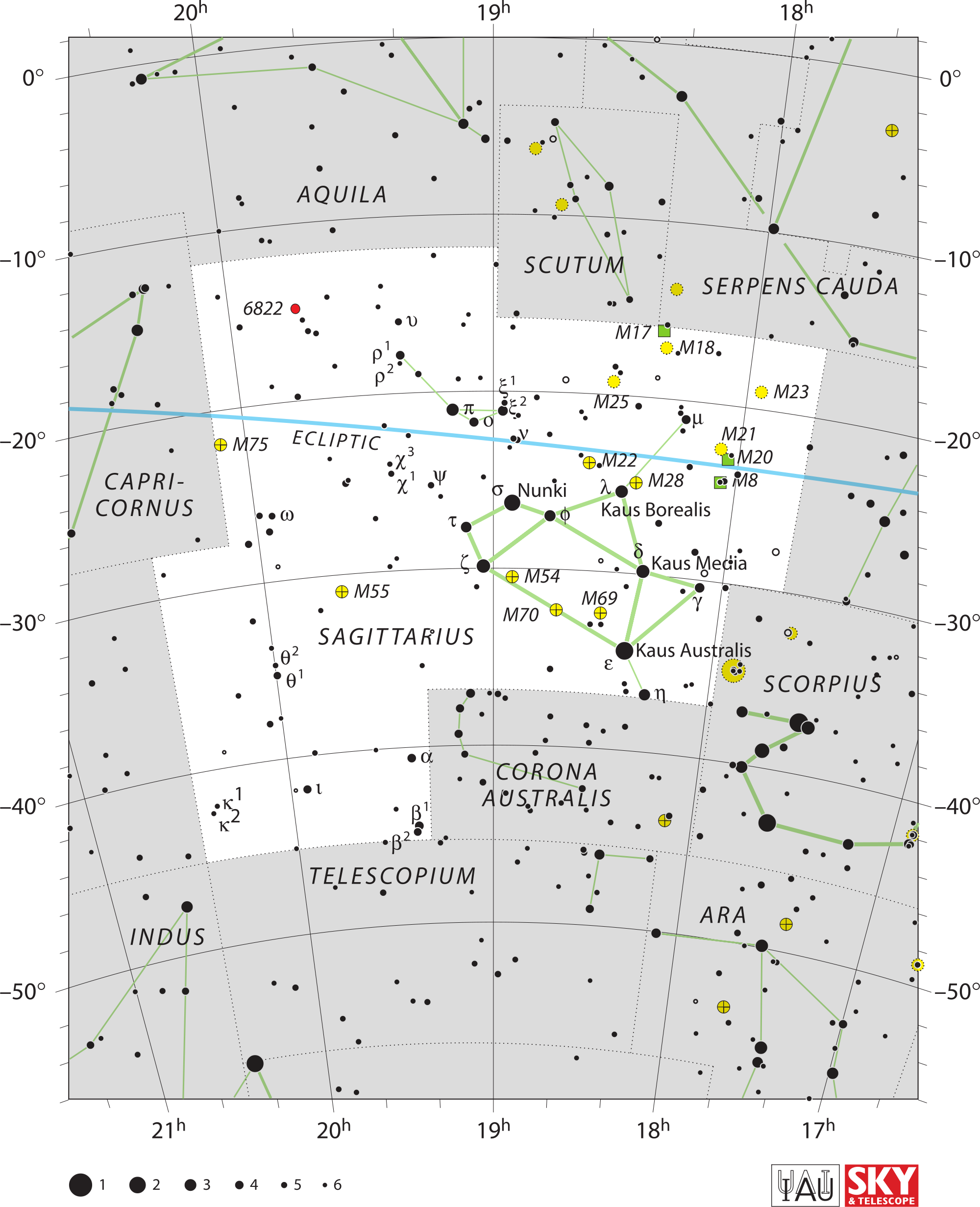 Click Here For A Larger Chart - Star Map Of Sagittarius Clipart (2000x2463), Png Download
