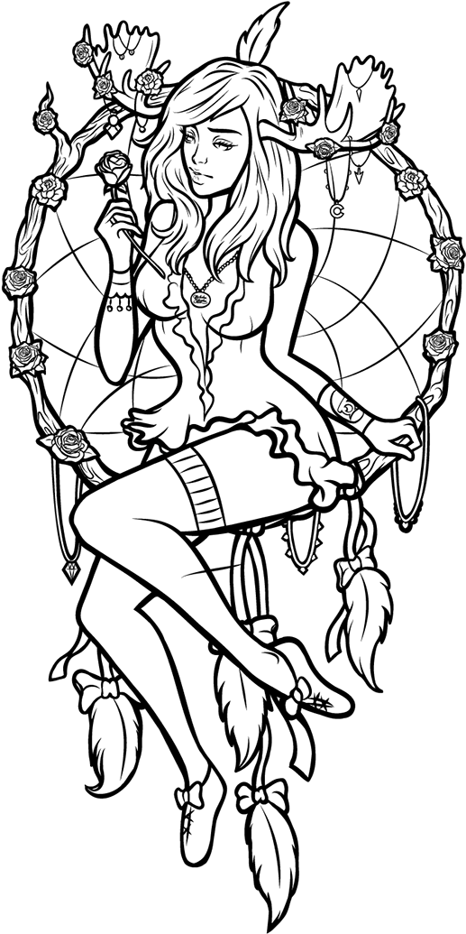 Banner Black And White Stock Dreamcatcher At Getdrawings - Line Art Clipart (600x1105), Png Download