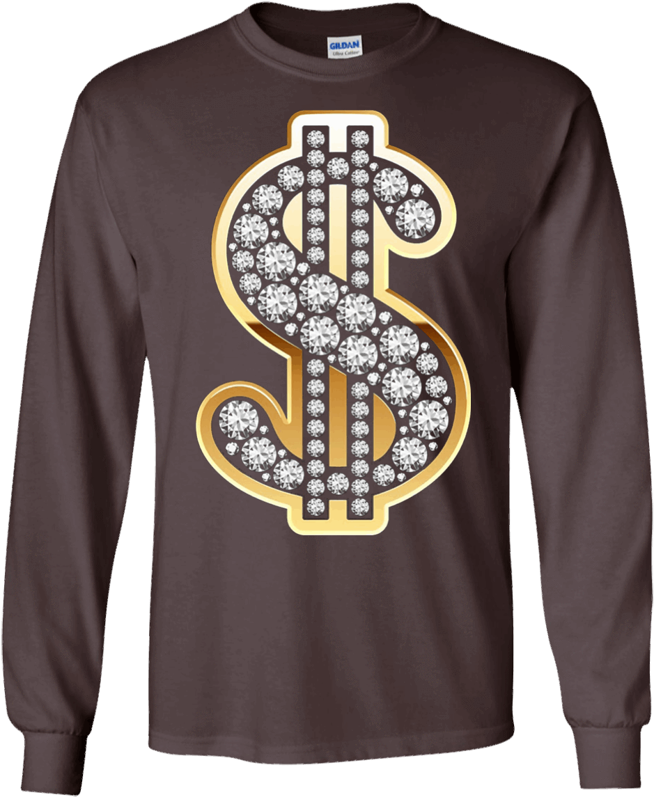 Dollar Sign Gold Diamond Bling T-shirt Long Sleeve - Dollar Sign With Diamonds Clipart (1155x1155), Png Download