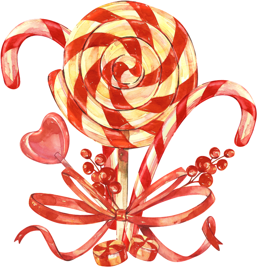 Painted Christmas Lollipop Png Transparent - Vintage Candy Cane Illustration Clipart (1024x1024), Png Download