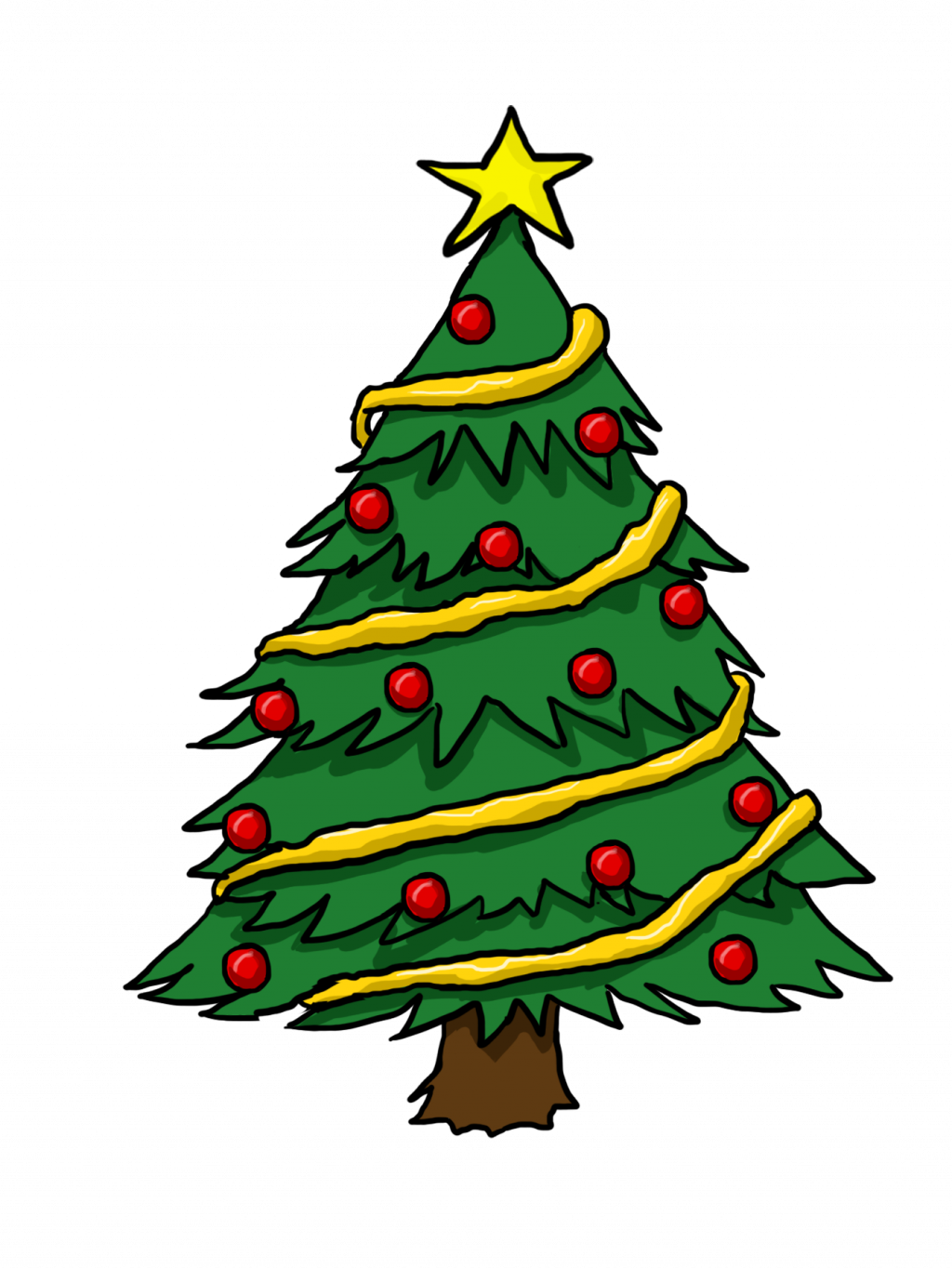 Drawn Christmas Ornaments Cartoon - Coloured Christmas Tree Drawing Clipart (1024x1365), Png Download