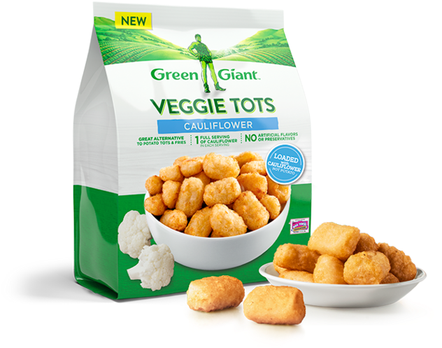 Available In Broccoli, Broccoli And Cheese And Cauliflower, - Cauliflower Tots Green Giant Clipart (665x509), Png Download