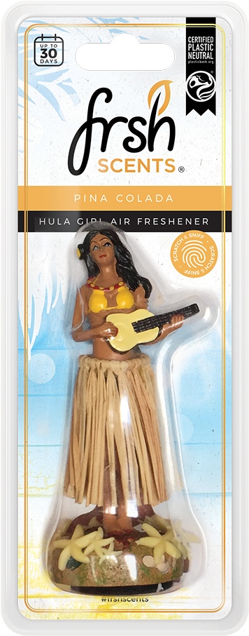 Pinacolada - Frsh Scents Dancing Hula Girl Car Dashboard Air Freshener Clipart (417x970), Png Download