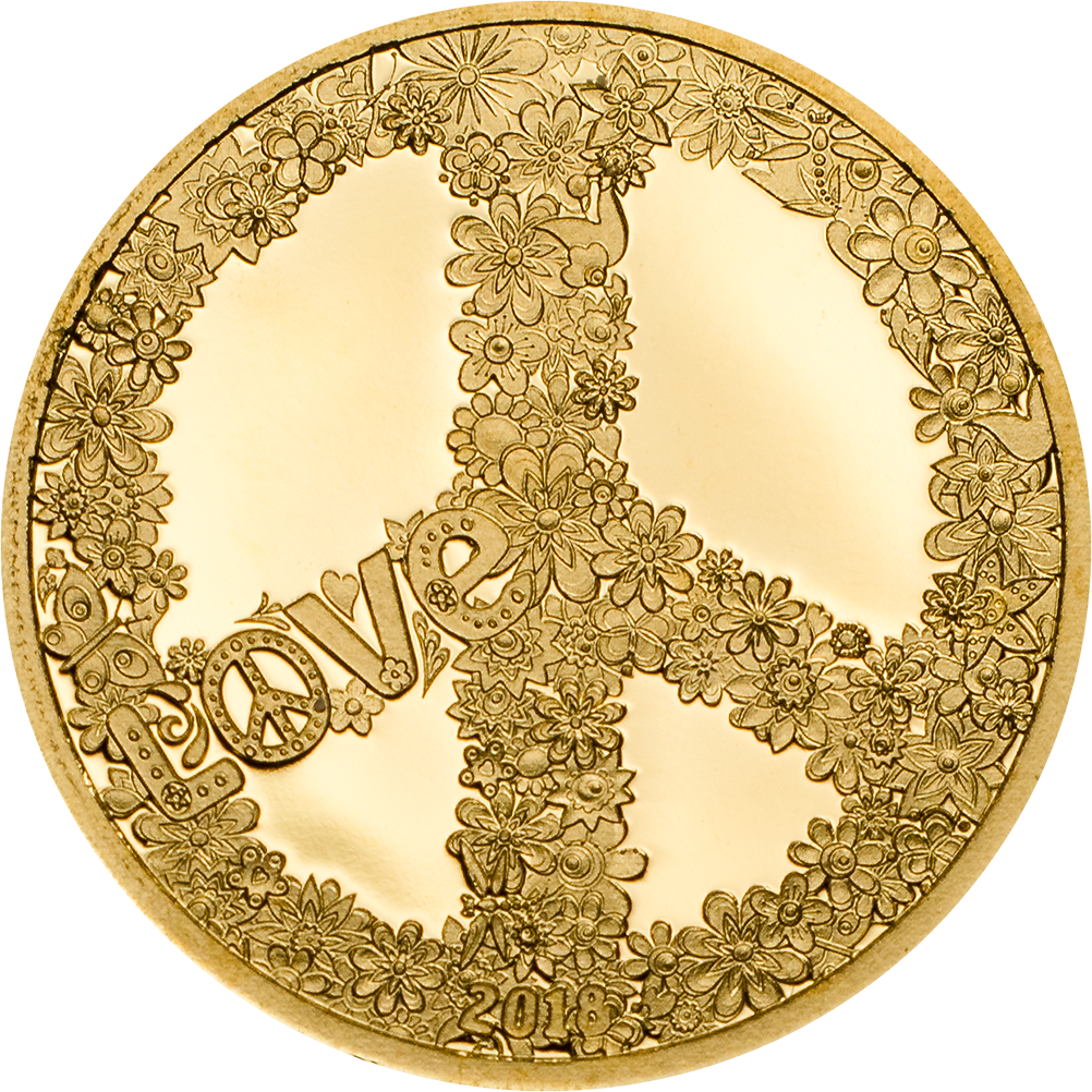 2018 $1 Palau Love And Peace - Coin Clipart (1002x1002), Png Download