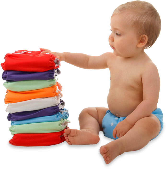 Baby With Diapers - Baby In Cloth Diaper Clipart (700x757), Png Download