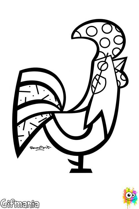 Drawing Rooster Mandala - Romero Britto Galinha Para Colorir Clipart (480x720), Png Download
