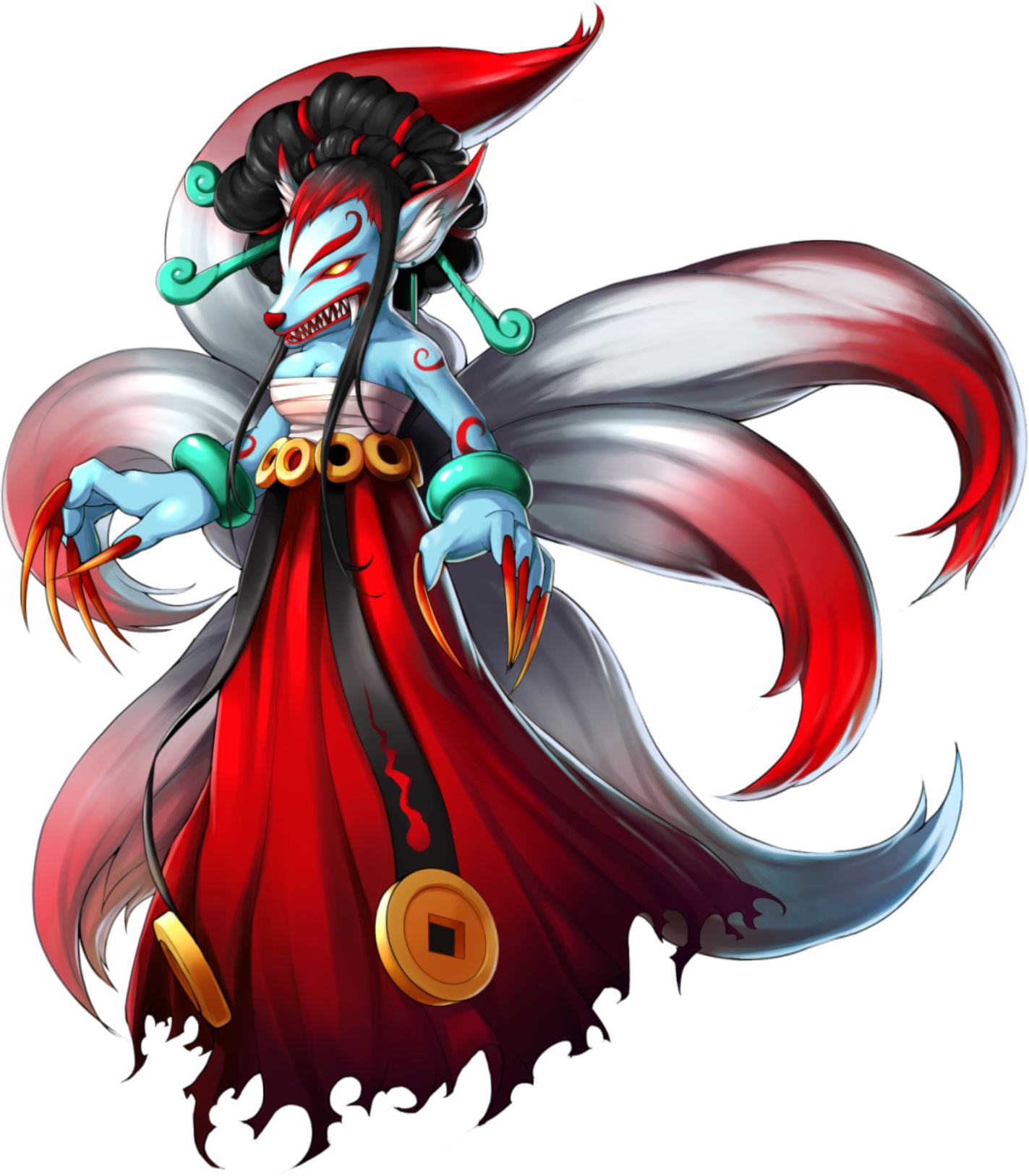 New Monster Nine-tailed Fox Hongryeon - Gumiho Grand Chase Clipart (1423x1626), Png Download