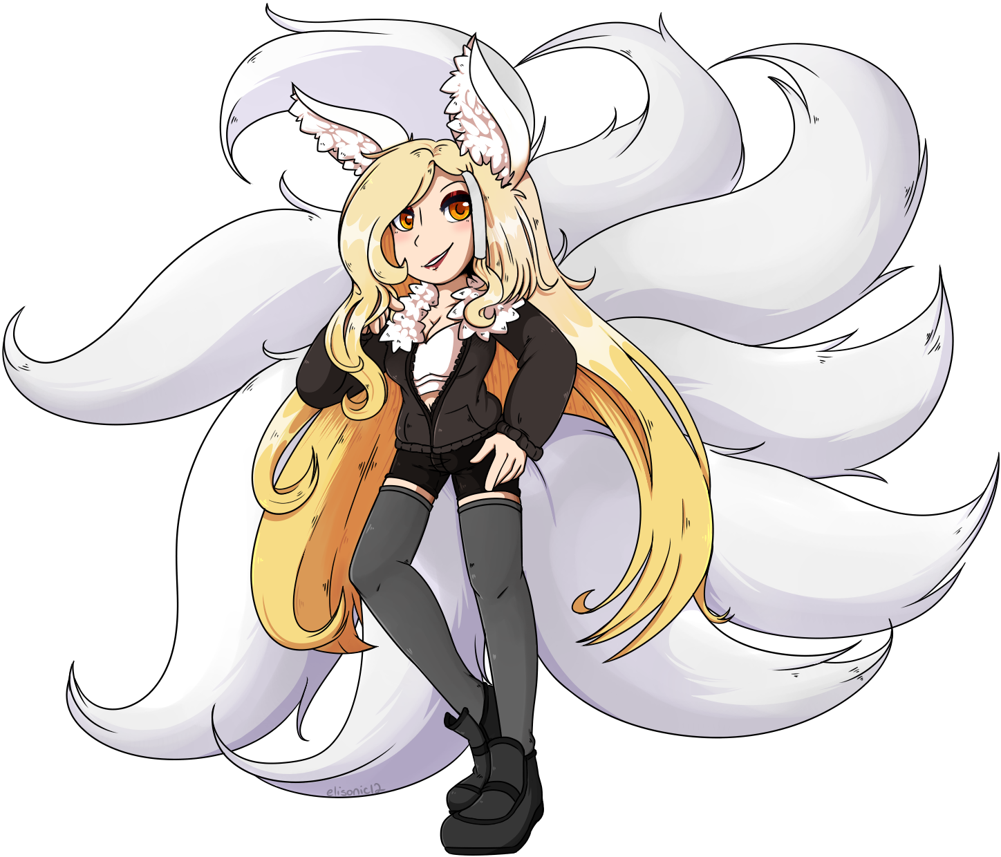 Nine Tailed Vixen - Cartoon Clipart (1600x1426), Png Download