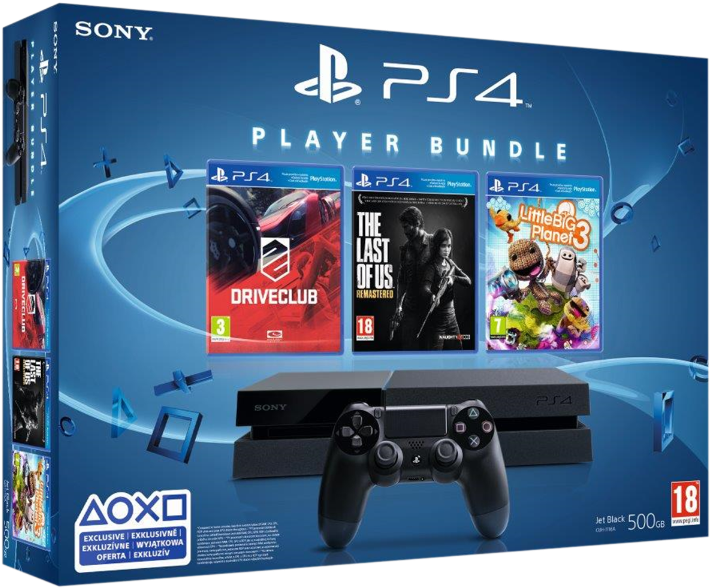 Sony Playstation 4 500 Gb Gép Driveclub, The Last Of - Ps4 Player Bundle Clipart (786x587), Png Download