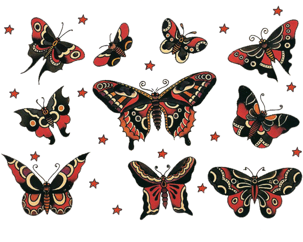 Image Result For Old School Butterfly Design - Old School Traditional Moth Tattoo Clipart (1000x792), Png Download