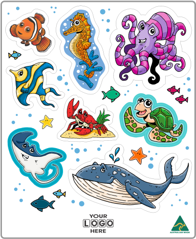 18 30 0001 Sea Life Sticker Set - Cartoon Clipart (640x554), Png Download
