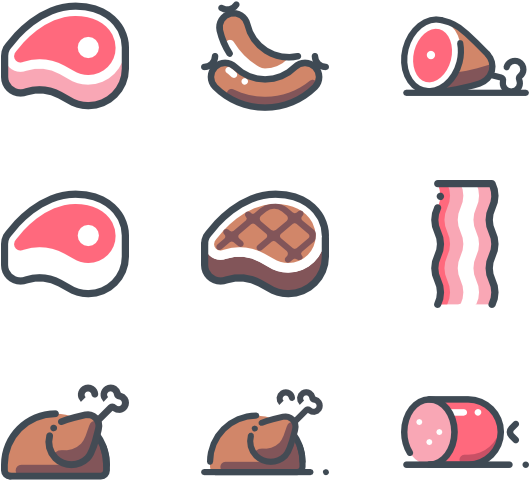 Cleaver Vector Cartoon Meat - Meat And Fish Icons Clipart (600x564), Png Download