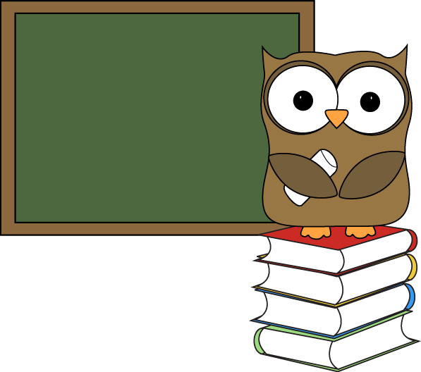 Owl With Books And Chalkboard Clip Art - Png Download (597x528), Png Download