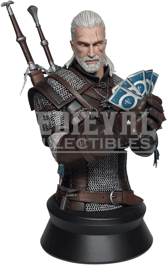 The Witcher 3 Wild Hunt Geralt Playing Gwent Bust - Geralt Playing Gwent Bust Clipart (850x850), Png Download