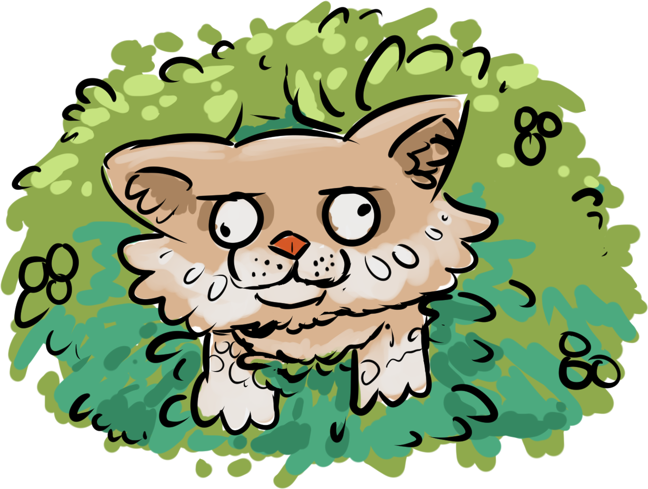 Ur Weekly Prompt - Cat In A Bush Cartoon Clipart (1490x1142), Png Download