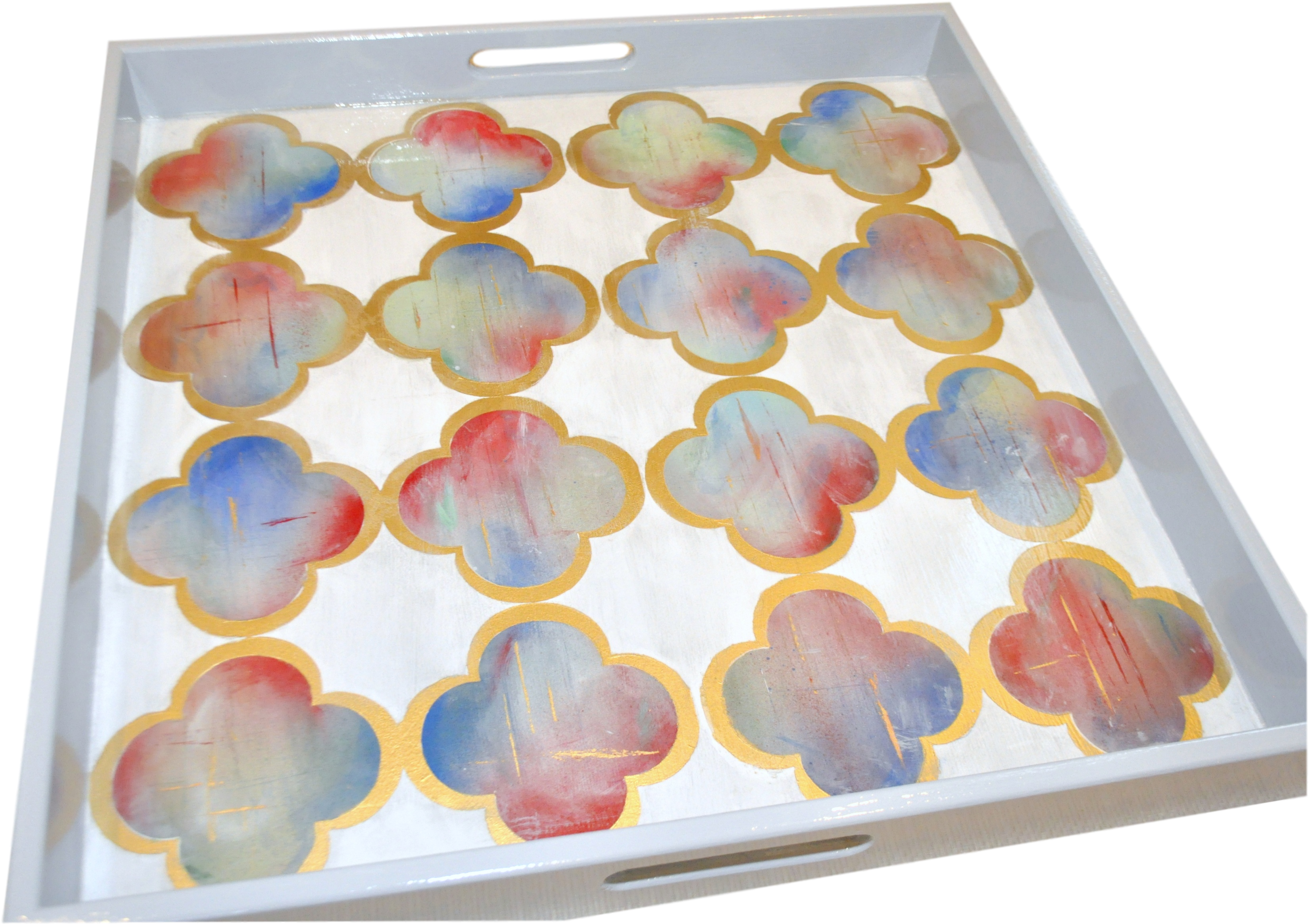 Quatrefoil In Multi Color Square Large Ottoman Tray - Watercolor Paint Clipart (3554x2360), Png Download