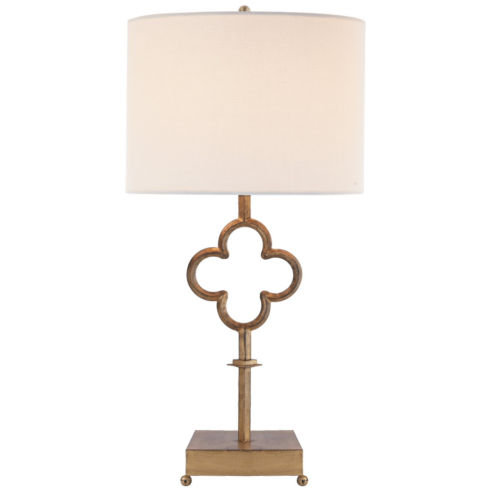 Quatrefoil Table Lamp In Gilded Iron With Linen - Lampshade Clipart (1000x1000), Png Download