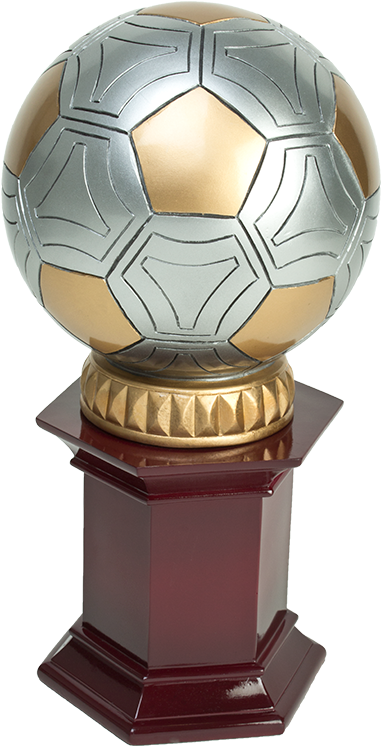 Sport Ball On Rosewood Base Trophy For Soccer Events - Trophy Clipart (486x1200), Png Download