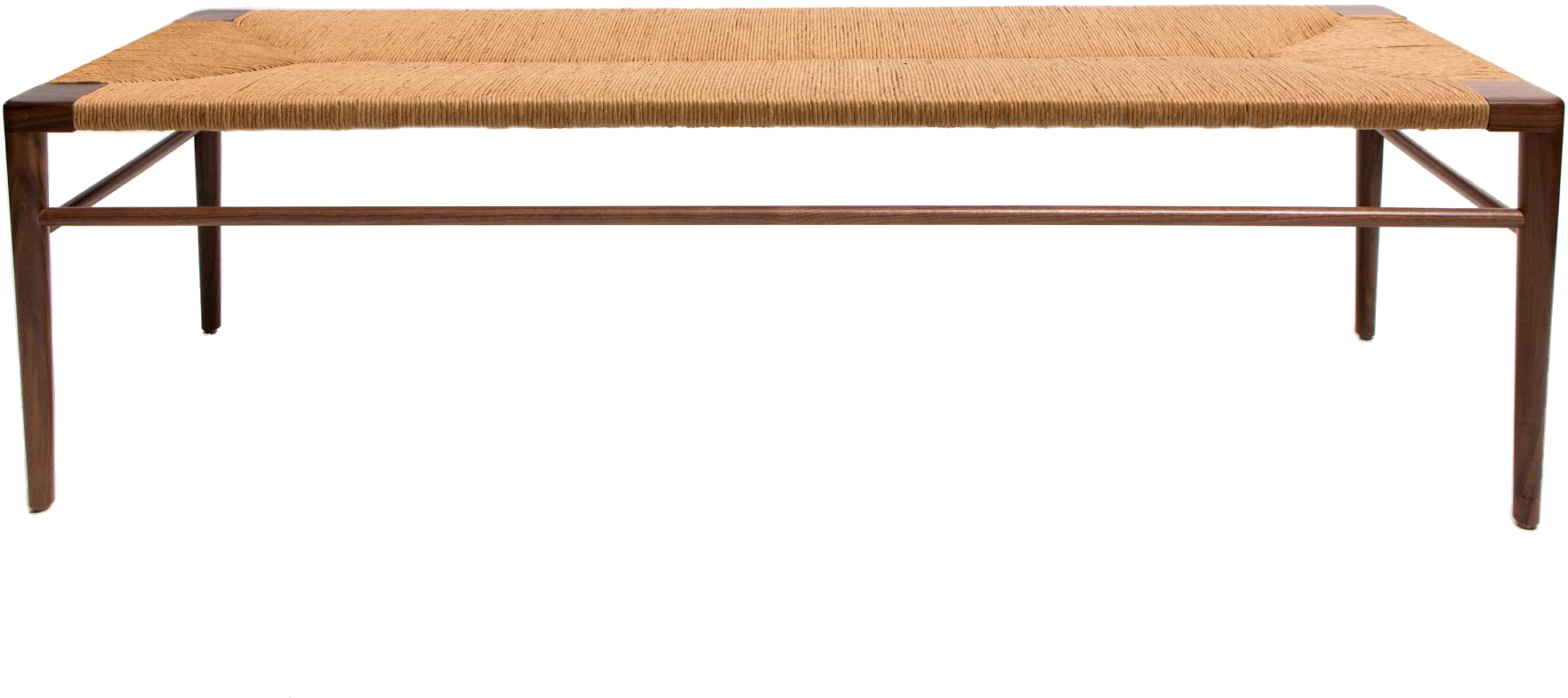 Woven Rush Bench - Mid Century Modern Wood Bench Clipart (2036x1425), Png Download