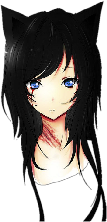 #girl #neko #cat #anime #sad #blood #bloody #black - Cute Wolf Anime Girl Clipart (424x884), Png Download