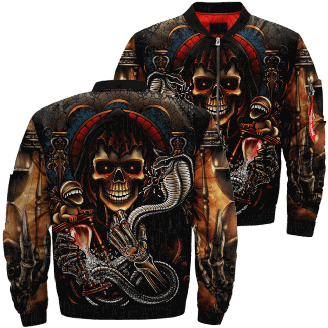 Com Skull And Poisonous Snake Over Print Jacket %tag - Jacket Clipart (650x650), Png Download
