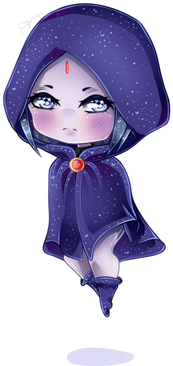 Raven Starfire Robin Blue Violet Purple Cartoon Fictional - Raven Chibi Clipart (484x800), Png Download