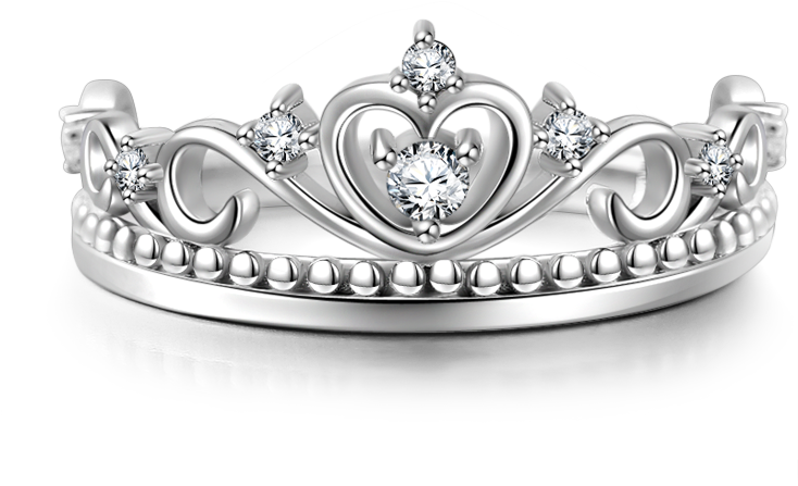 Hearts Tiara Ring - Silver Crown Transparent Clipart (800x800), Png Download