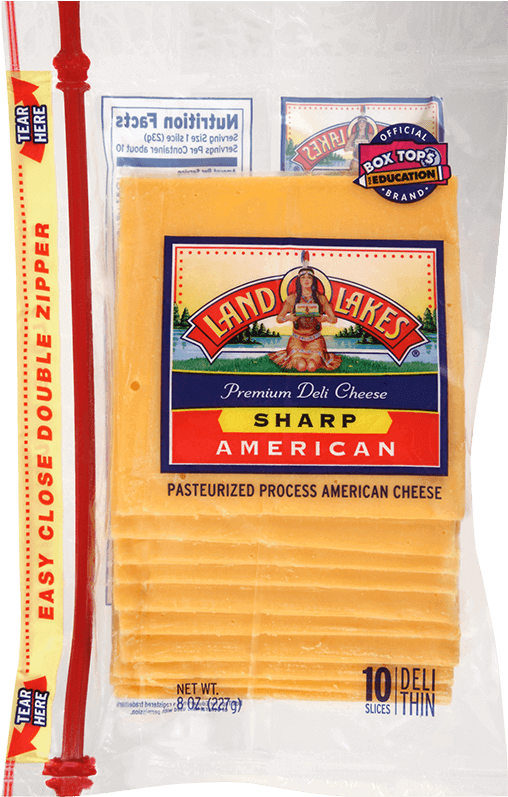 Land O Lakes Yellow American Cheese Deli Sliced 72 - Land O Lakes White American Cheese Clipart (800x800), Png Download