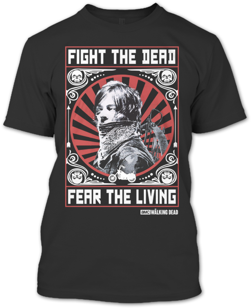 A Black T-shirt With The Shopify Logo - Walking Dead Fight The Dead Shirt Clipart (865x1062), Png Download