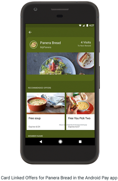 Card In Android Pay, Panera Bread Will Be Able To Push - Android Pay Loyalty Coupon Clipart (1000x681), Png Download