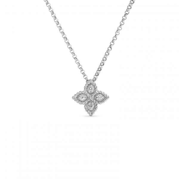 Small Princess Flower - Roberto Coin Necklace Princess White Gold Clipart (600x600), Png Download