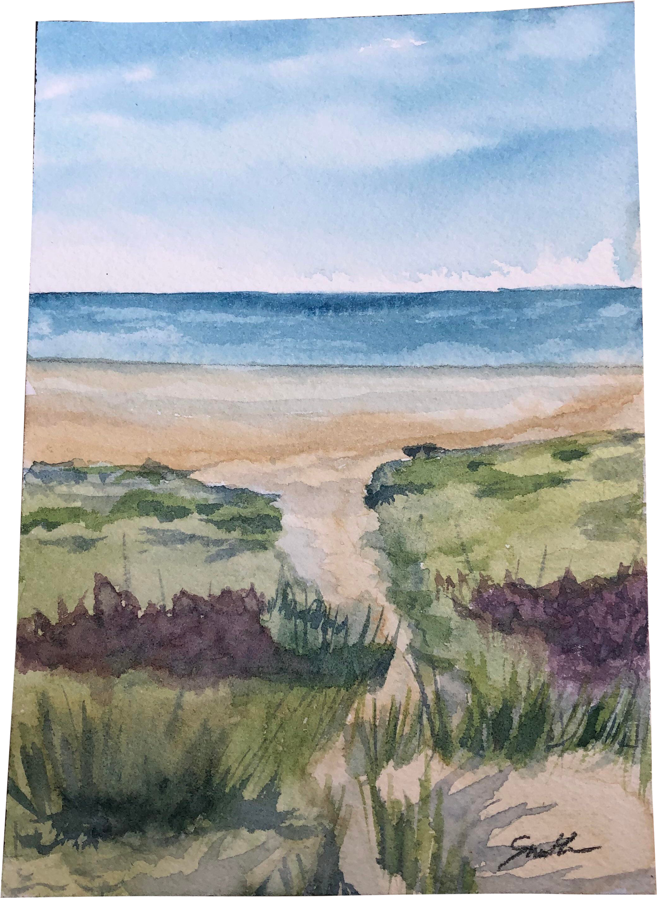 “path To The Beach” Original Seascape Watercolor Painting - Painting Clipart (2324x3178), Png Download