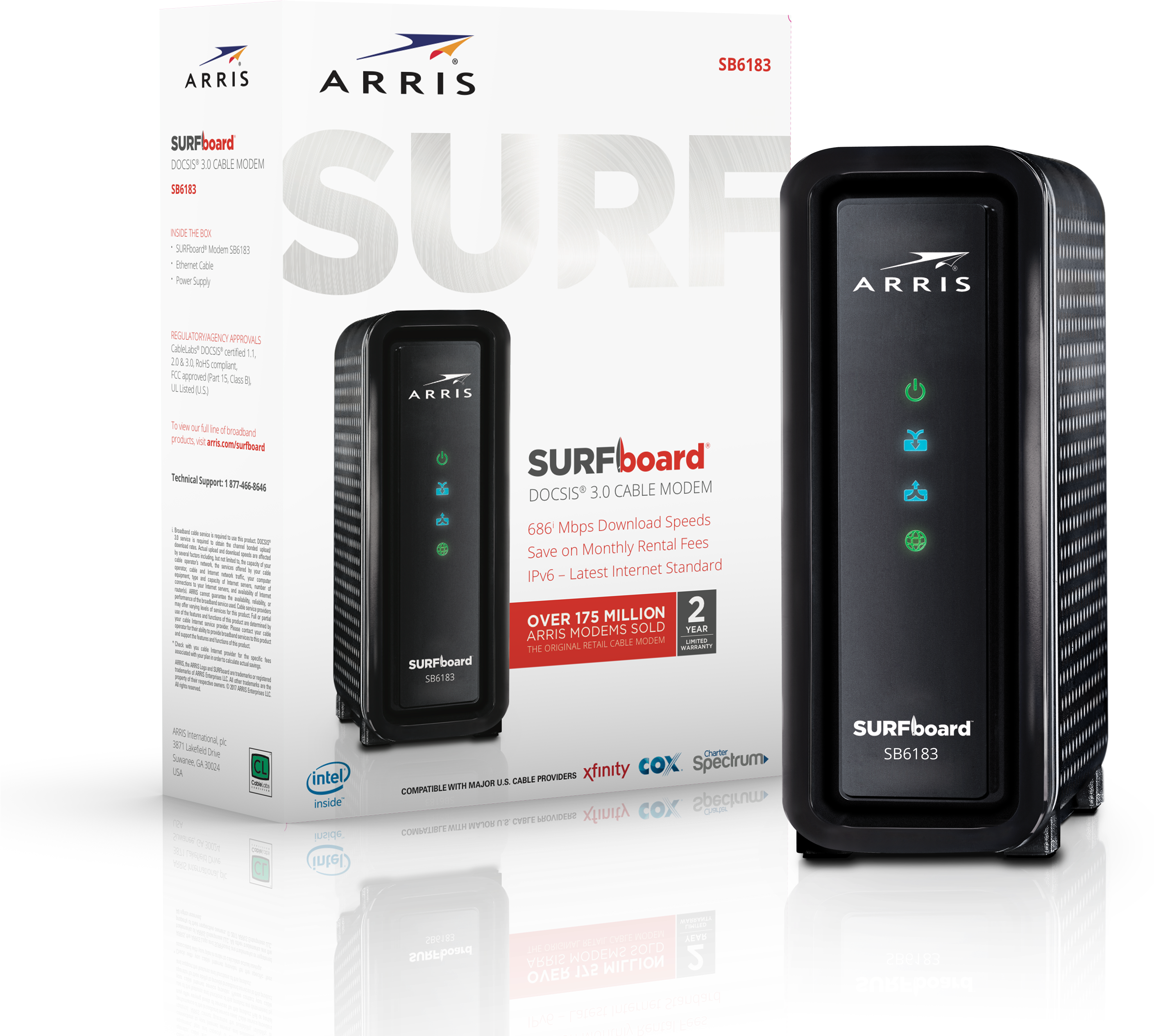 Arris Surfboard Sb6183 Cable Modem Docsis 3 0 Certified - Arris Touchstone Sb6183 Clipart (3000x3000), Png Download