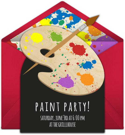 A Great Free Birthday Party Invitation Featuring A - Kids Sip And Paint Invitation Clipart (650x650), Png Download