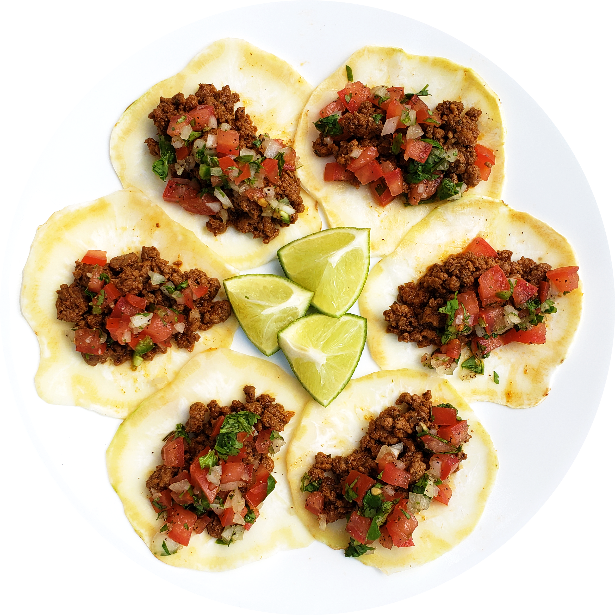 #7 100% Grass-fed Beef Tacos On Celery Root Tortillas Clipart (2759x2717), Png Download