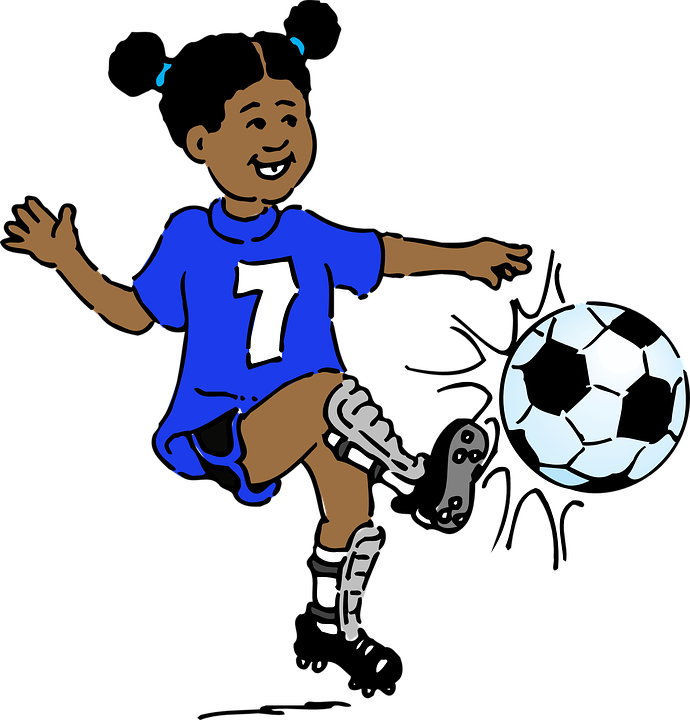 Girl Soccer Play Seven Black Hair Pigtail Kick - Kick Clip Art - Png Download (690x720), Png Download