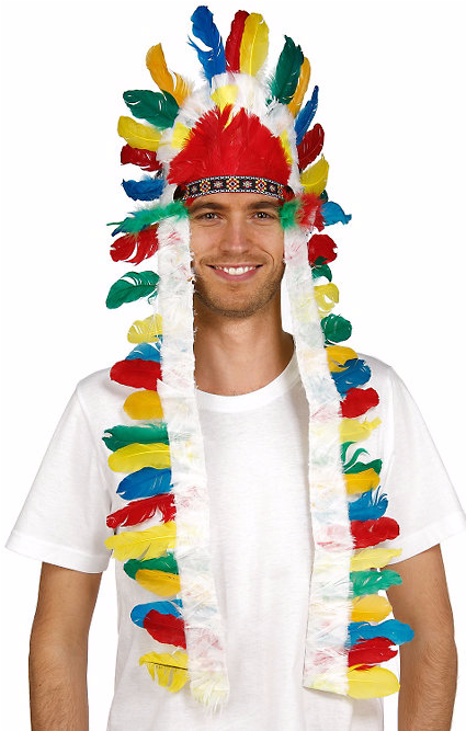 Indian Chief Long Feather Headdress Native American - Costume Hat Clipart (1268x666), Png Download
