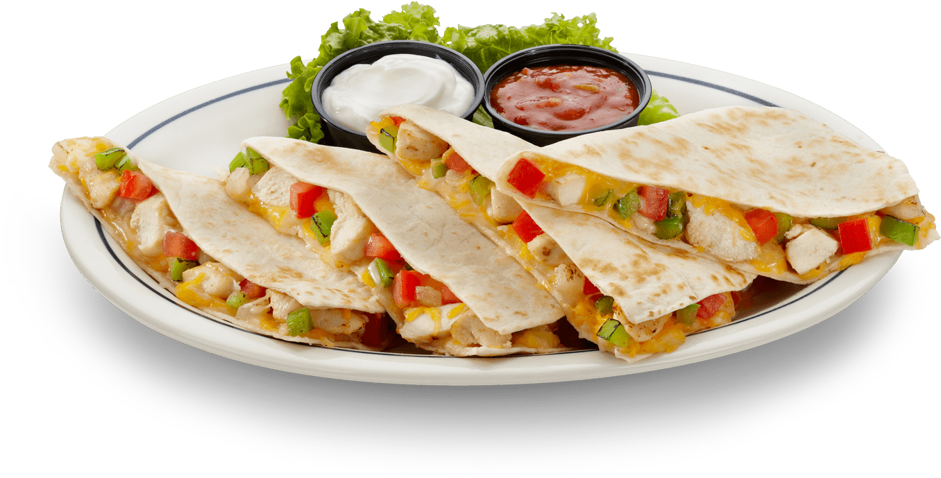 Quesadillas $14 All Served With Sour Cream - Quesadillas Png Clipart (1415x709), Png Download