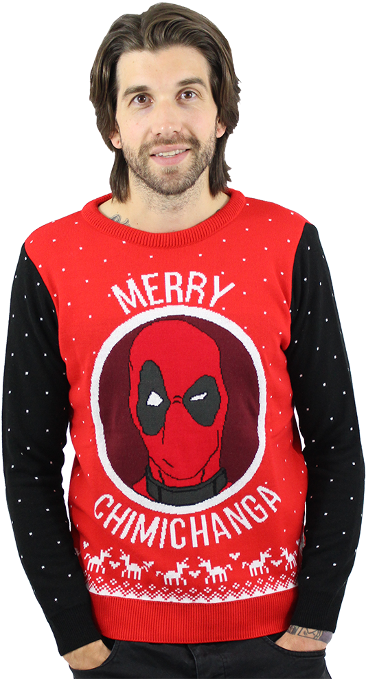 Marvel Official Deadpool Merry Chimichanga Christmas - Sweater Clipart (586x1000), Png Download
