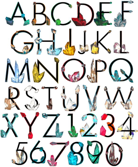 Crystal Colorful Diamond Font Alphabet Clipart (595x706), Png Download