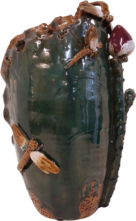 Lotus Leaf Dragon Fly Sculptured Vase - Dung Beetle Clipart (687x999), Png Download