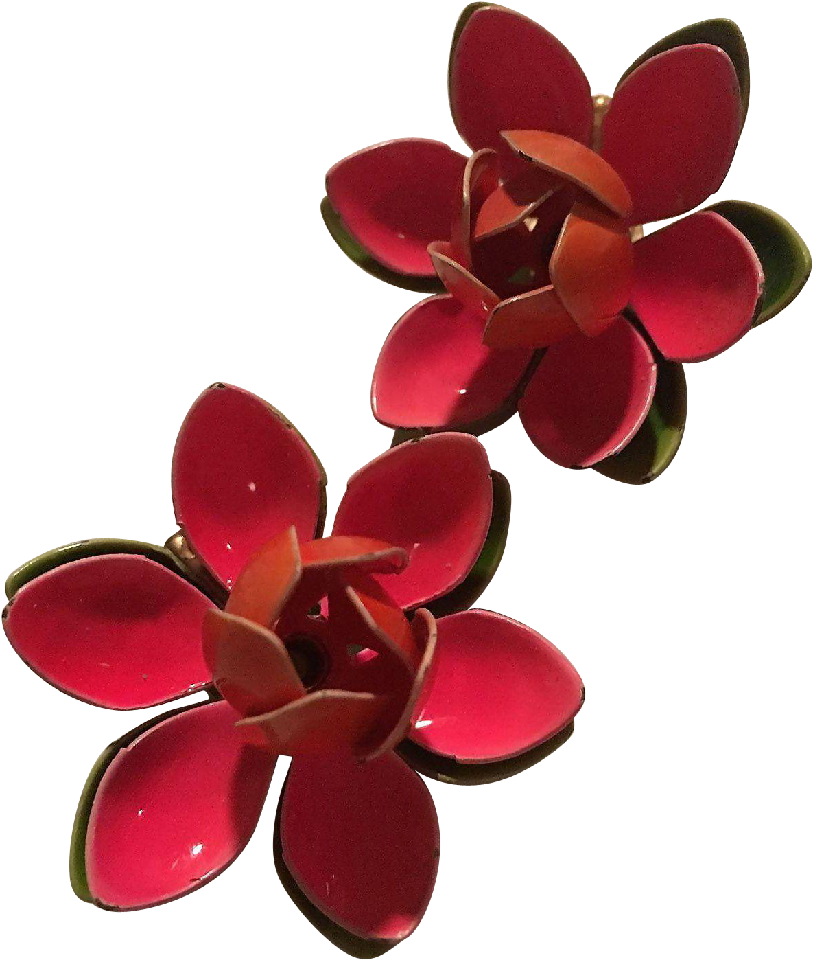 Pink Green Flower Power 1960s Enamel Vintage Clip Earrings - Artificial Flower - Png Download (1397x1397), Png Download