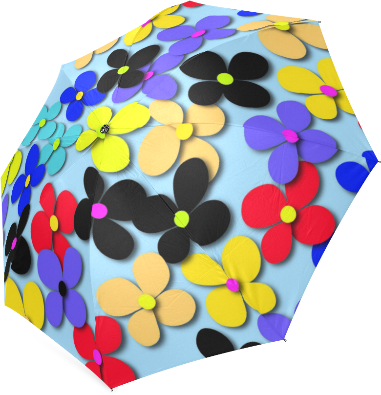 Hippie Trippy Love Peace Flowers Foldable Umbrella - Umbrella Clipart (1000x1000), Png Download