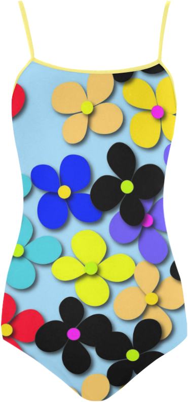 Hippie Trippy Love Peace Flowers Strap Swimsuit - Maillot Clipart (1000x1000), Png Download