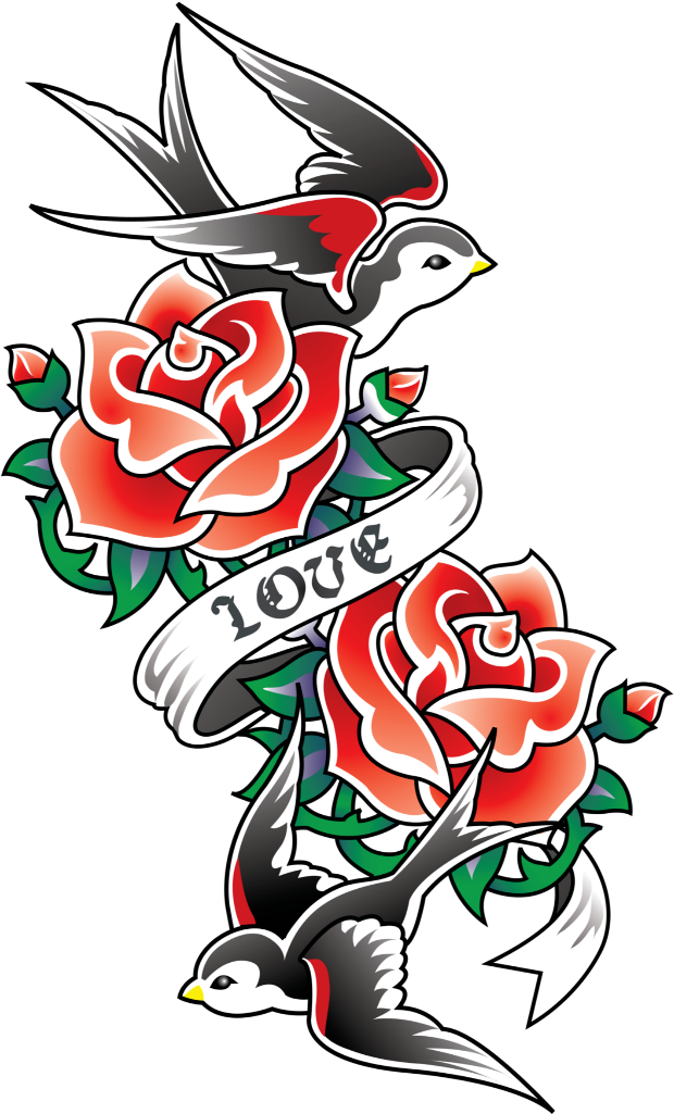 Mq Red Rose Bird Swallow Tattoo - Rose Arm Tattoo Png Clipart (1024x1024), Png Download