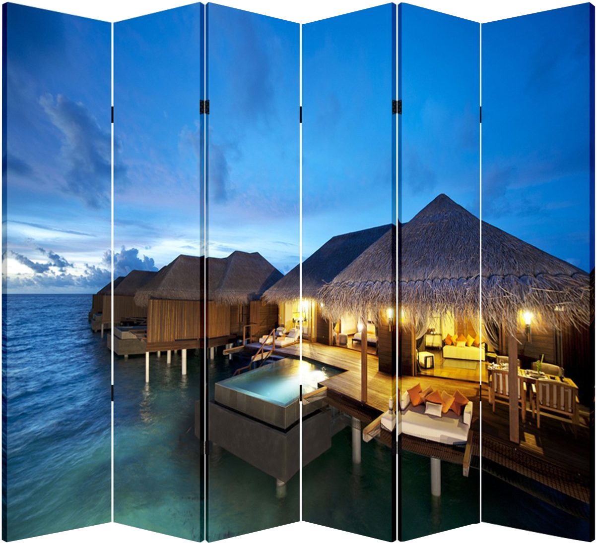 6 Panel Folding Screen Canvas Room Divider- Tiki Hut - Ayada Maldives Resort Clipart (1252x1200), Png Download