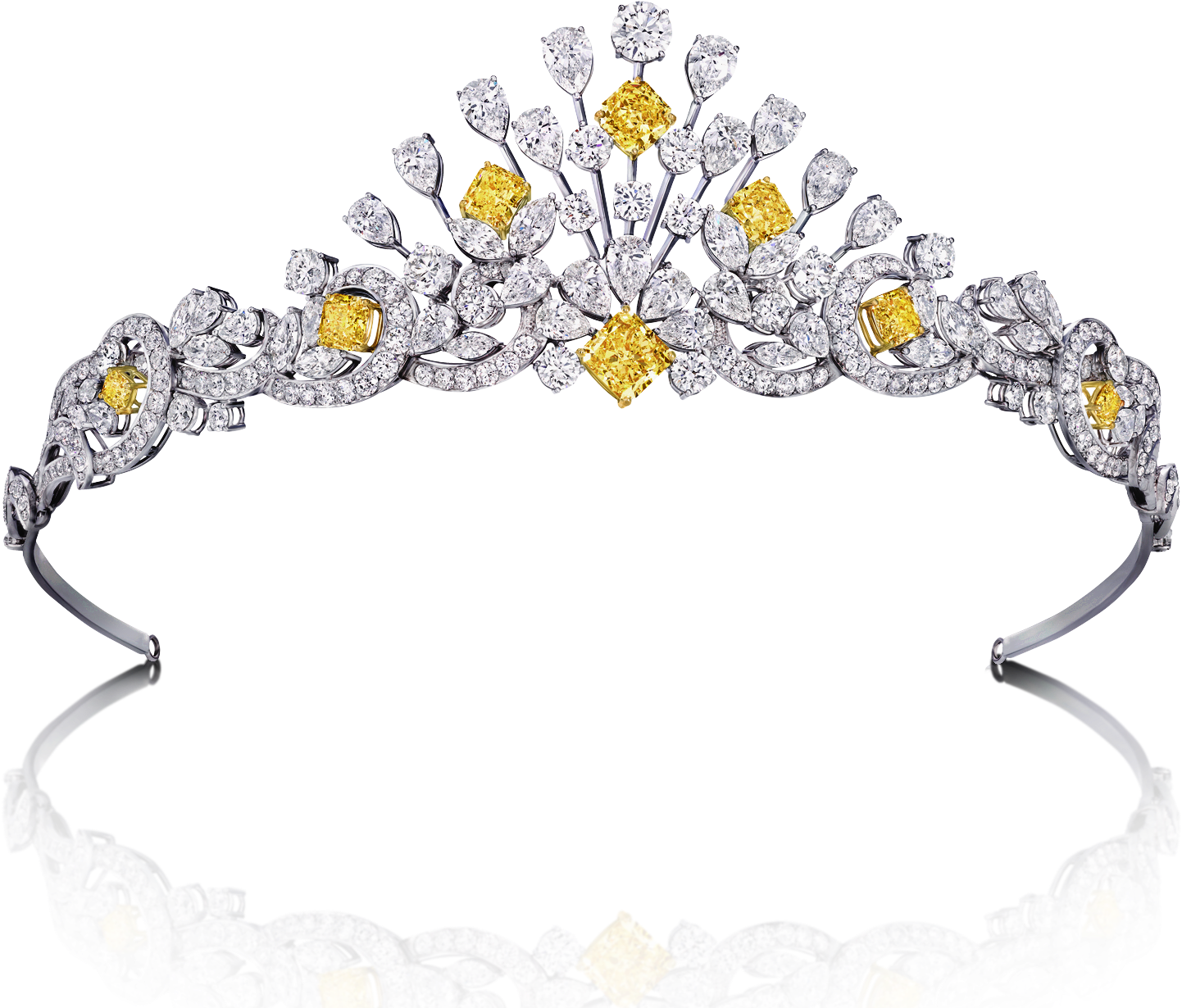 Modern Yellow & White Diamond Scroll Motif Tiara By - Graff Yellow Diamond Tiaras Clipart (1500x1500), Png Download