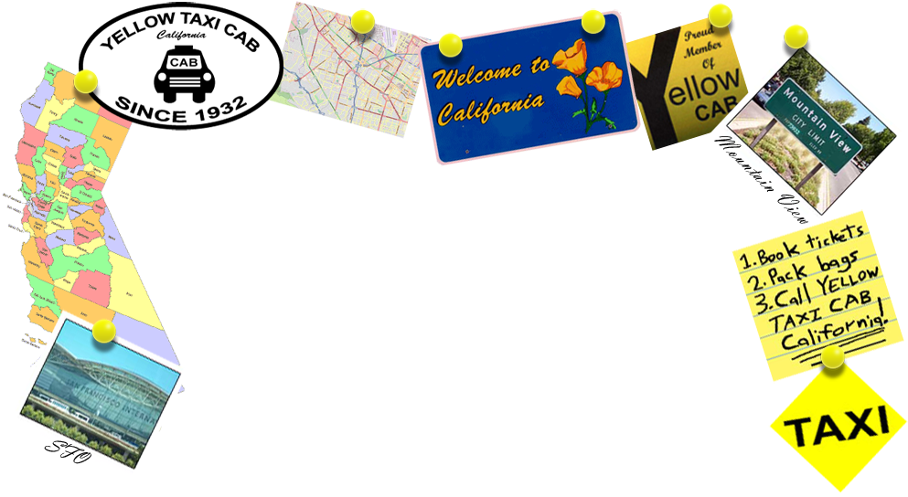 Yellow Taxi Cab California - Cartoon Clipart (1000x550), Png Download