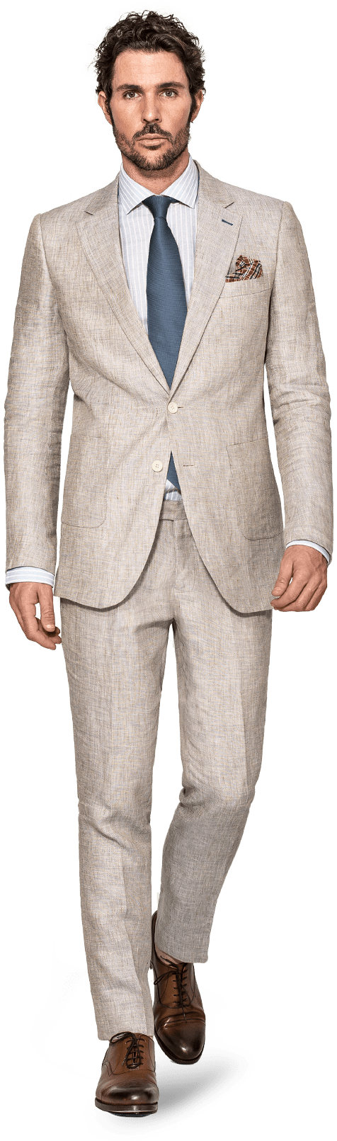 Beige Linen Custom Tailored Suit - Beige Linen Suit Blue Tie Clipart (600x1633), Png Download